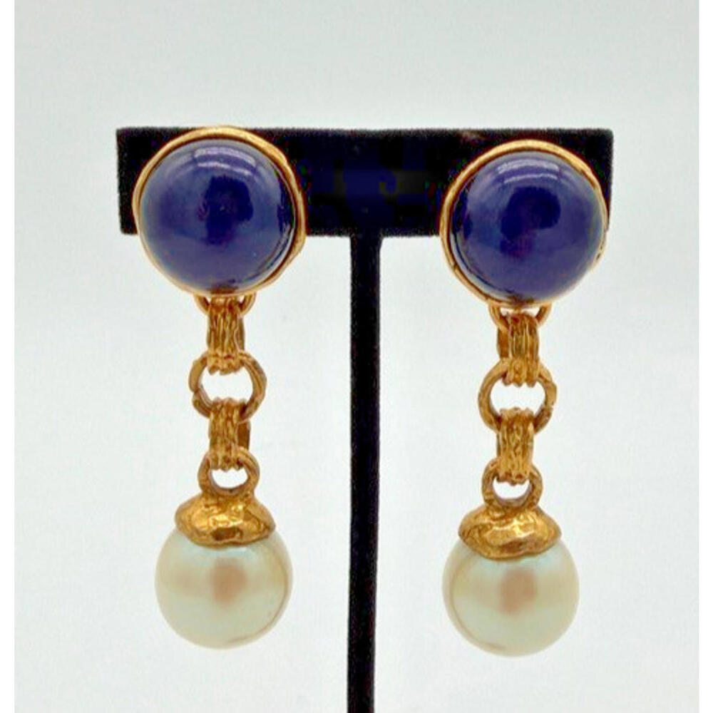 CHANEL Paris 1980’s Gold  Plated Maison Gripoix Long Purple Glass Pearl Earrings